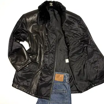 밀리터리풍 더블 브레스트 자켓 가죽 자켓 빅 사이즈 블랙