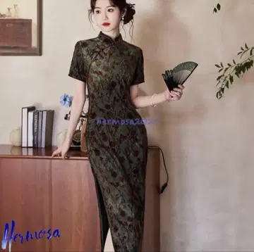 차이나 드레스 차이나복 여성용 전통 의류 꽃무늬 프린트 롱 기장
