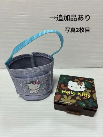 챠미키티 양동이형 소품함과 아미 패턴 헬로키티 케이스 세트 레트로