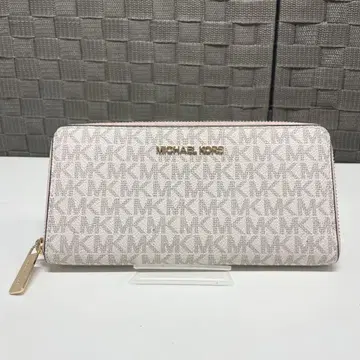 미사용품 MICHAEL KORS MK 로고 장지갑 화이트/베이지