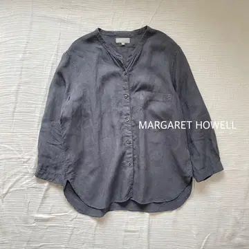MARGARET HOWELL 그레이 밴드 카라 린넨 셔츠 블라우스