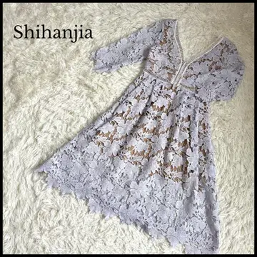하자품 [Shihanjia] 케미컬 레이스 V넥 원피스 드레스 퍼플