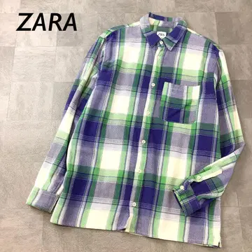 ZARA 체크 플란넬 셔츠 RELAXED FIT 블루 그린
