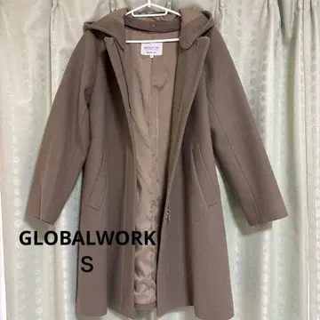 글로벌 워크 후드 부착 울 코트 S 모카 브라운