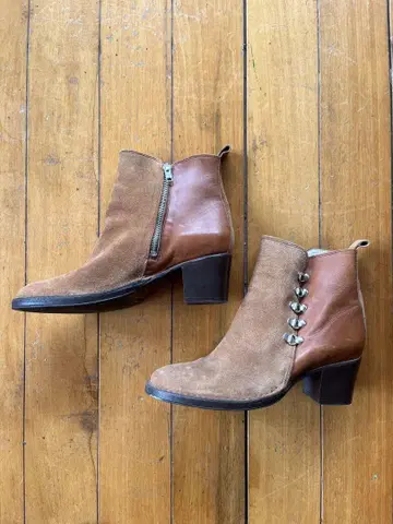 YMC 브라운 스웨이드 중간 힐 부츠