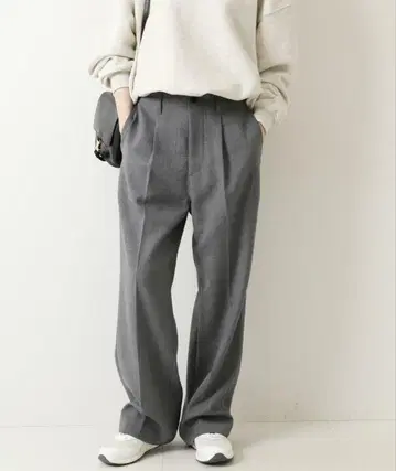 Spick & Span 하이브리드 더블 크로스 원턱 팬츠