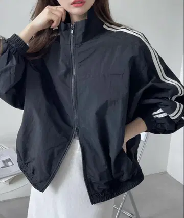 미사용.Ada. 배색 2라인Y2K 더블 지퍼 나일론 블루종 자켓