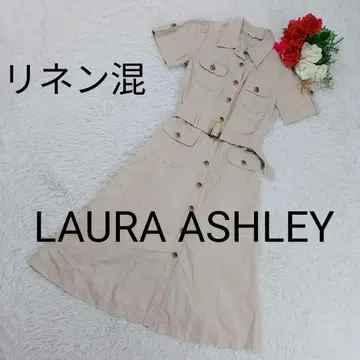 [린넨 혼방] 로라 애슐리 벨트 셔츠 원피스 베이지 7
