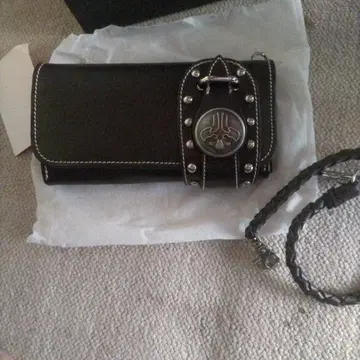 farian 파리안 스터드 가죽 지갑 장지갑 체인 포함 블랙