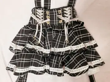 LIZ LISA 사다리 리본 체크 티어드 치마바지
