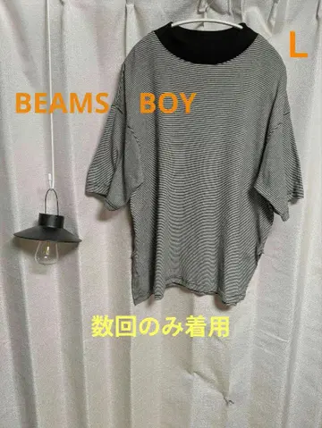 빔스 보이 컷앤소 오버사이즈 티셔츠 블랙 x 화이트 보더 L