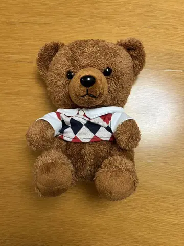 아가일 무늬의 브라운 봉제 인형 약 30cm