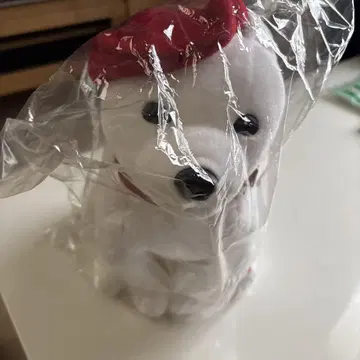 소프트뱅크 빨간색 모자 화이트 강아지 봉제 인형
