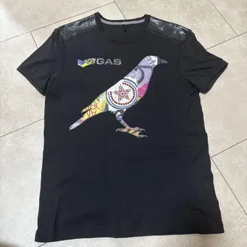 [ GAS ] 컬러풀 비둘기 프린트 가죽 T셔츠