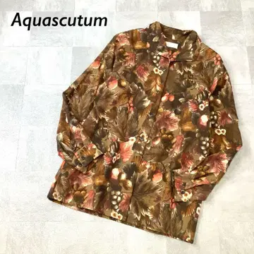 Aquascutum 올 패턴 보태니컬 무늬 셔츠 긴팔 브라운 계열