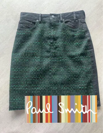 Paul Smith 이소재 데님 스커트 40 트위드 블랙 데님