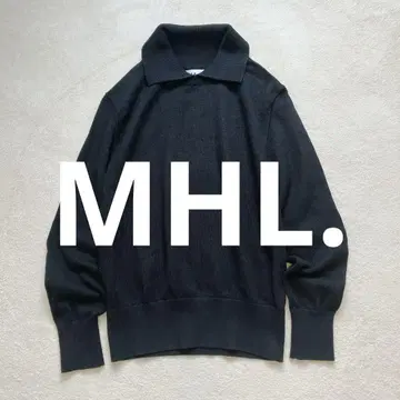 MHL. DRY COTTON 카라 부착 코튼 니트 긴팔 2 블랙