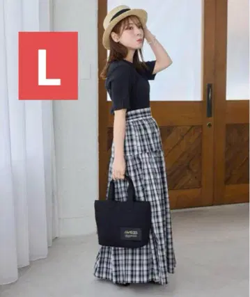 [ 미사용 새상품 택 포함 ] 시마무라 yumi 체크 스커트 블랙 L