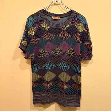 이탈리아제 MISSONI 반팔 니트 스웨터 풀오버 올 패턴 48