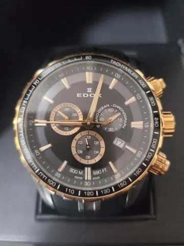 EDOX 크로노그래프 손목시계 블랙/골드