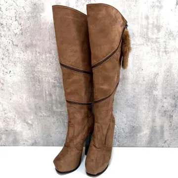 새상품급 스웨이드 롱 부츠 카멜 하이힐 지퍼 퍼 가을/겨울