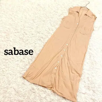 사바제 슬리브리스 셔츠 원피스 롱 기장 버튼 프론트 오픈 포켓 면 S