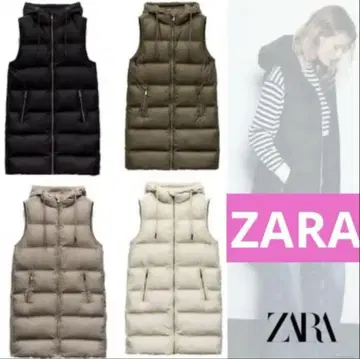 ZARA 새상품급 다운 베스트 충전솜 베스트 후드 부착 블랙 롱 베스트