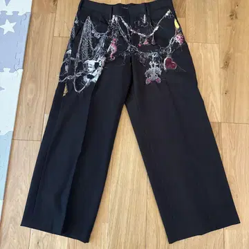 더블렛 컬러풀 자수 와이드 팬츠