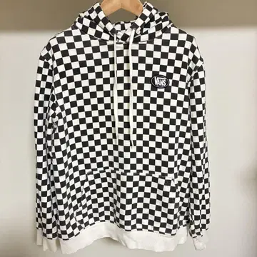 VANS 체크 풀오버 후드티 화이트 블랙