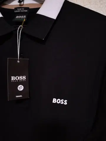 BOSS 슬림핏 피케 셔츠 블랙