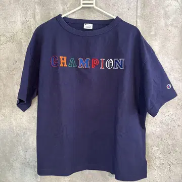Champion 자수 로고 네이비 T셔츠 L