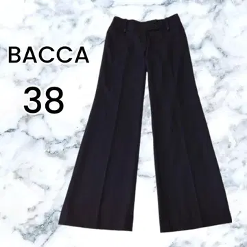 BACCA 블랙 스트라이프 와이드 팬츠 슬랙스 울 100% 38