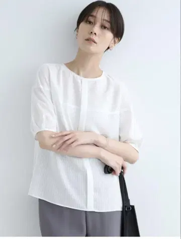 택 포함 새상품 INDIVI 스트라이프 5분 소매 블라우스