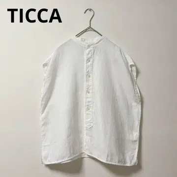 TICCA 린넨 셔츠 여성용 프렌치 슬리브 밴드 카라 블라우스