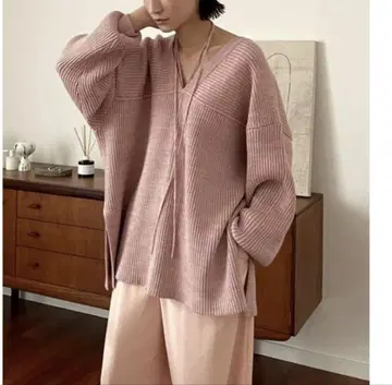 CLANE MIX COLOR STRING WIDE KNIT TOPS