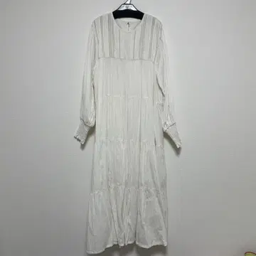 인도 면 화이트 롱 원피스 긴팔 개더