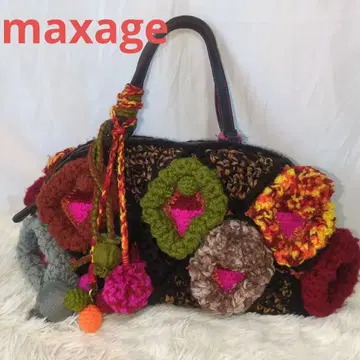 maxage 미크사주 핸드백 니트 백 털실 천연 가죽
