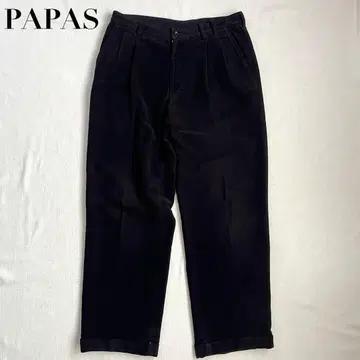 PAPAS 파파스 블랙 팬츠 몰스킨 투 턱 와이드 팬츠 M