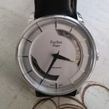 Furbo 자동 와인딩 시계 화이트 다이얼 블랙 가죽