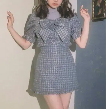 버블 체크 자카드 셋업 블루