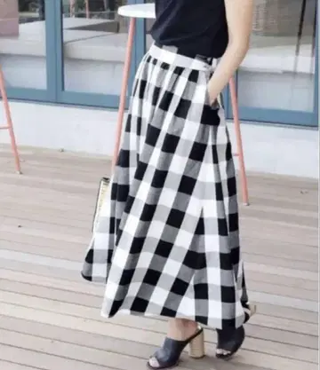 새상품급 슬로브 이에나 HIRON 콜라보 블록 체크 롱 스커트