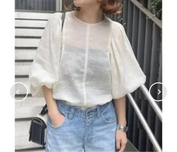 Spick & Span 볼륨 슬리브 라미 블라우스 아이보리