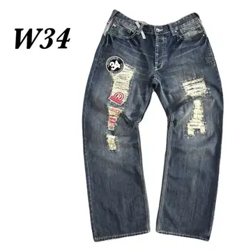 [ Real Bvoice ] 와펜 데미지 가공 청바지 데님 W34
