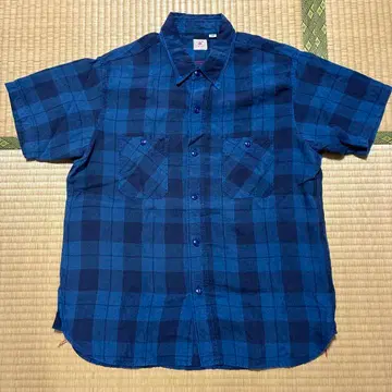 SUGAR CANE 반팔 셔츠 L 린넨 체크 SC36923