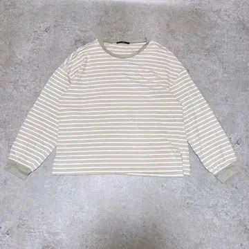 s3079 카스타네 긴팔 T셔츠 보더 면 베이지 소매 리브 루즈핏