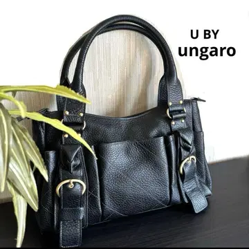 [새상품급] U by ungaro 블랙 천연 가죽 토트백 주름 가공
