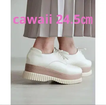 [ 미사용 새상품 ] cawaii 통굽 화이트 레이스업 슈즈