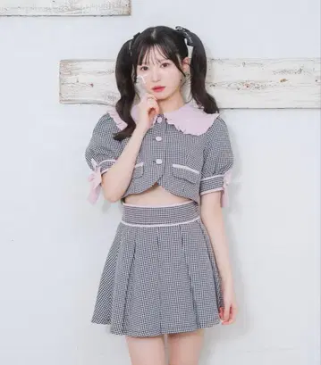 honey cinnamon 소매 리본 배색 셋업