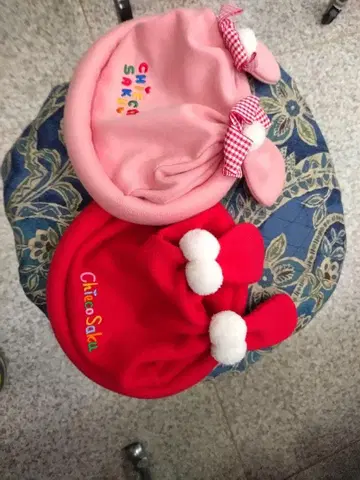 치에코사쿠 토끼 귀 모자 46cm 핑크 빨간색 2개 세트