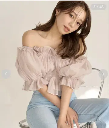 SNIDEL 개더 오프숄더 블라우스 PNK